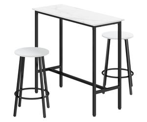 Breakfast Bar Table 3 Piece Set 2 Stools Steel Frame Footrest White