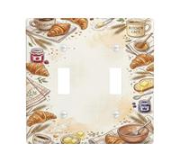 Breakfast Cafe Croissant Theme Watercolor Double Light Switch Cover Plate
