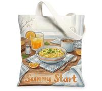 Breakfast Canvas Tote Bag, Joyful Inviting Orange Coffee Spring Yellow Market Tote Bags 13x15 Inch, Yellow, 13x15 Inch