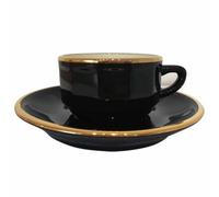 Breakfast Cup And Saucer: 1 X 280Ml Apilco Bistro Breakfast Cup And Saucer, Black With Gold Band