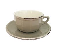 Breakfast Cup And Saucer: 1 X 280Ml Apilco Bistro Breakfast Cup And Saucer, Taupe With Platinum Band