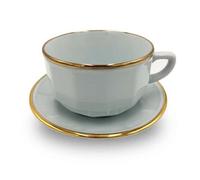 Breakfast Cup And Saucer: 1 X 280Ml Apilco Bistro Breakfast Cup And Saucer, White With Gold Band