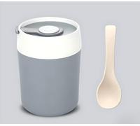 Breakfast Cup - Portable 304 Stainless Steel Insulated Oatmeal Cup with Lid and Spoon, Ideal for Office Workers and Students, Perfect for Soup, Milk, Fruits (Light Grey)