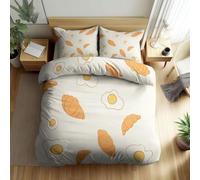 Breakfast Gourmet King Size Duvet Cover Sets Cartoon Pattern Bedding Set 3D Print Ultra Soft Microfiber Quilt Cover 220x230cm Comforter Covers with Zippe and 2 Pillowcases E-1859