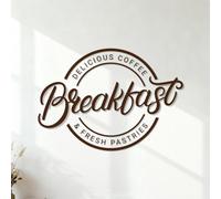 Breakfast Hand Drawn Lettering Logo Label Emblem Sign Modern Brush Calligraphy use Vinyl Wall Stickers 36x51.4cm Personalized Customization Coffee