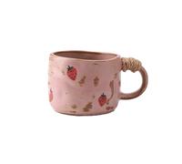 Breakfast Latte Coffee Cup 270ml Japan Style Kiln-Fired Strawberry Ceramic Coffee Mug, Perfect for Afternoon Tea Latte Art in Cafes, Or As A Homemade Milk Hot Chocolate Breakfast