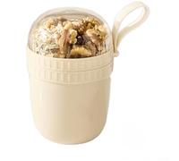 Breakfast-Oriented Dual Compartment Cup with Spill-Proof Design, Folding Spoon, Food-Safe Materials, and Convenient Handle (C)