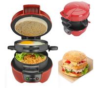 Breakfast Sandwich Machine, Aluminum Nonstick Electric Hamburger Machine,Grilled Sandwich Maker, Ready in 5 Minutes, Easy to Clean (Red)