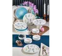 Breakfast Set 11 Piece Art Botanical Handmade Premium Service for 6, Ceramic Plates, Multicolor Design, Modern Style, Footed - Multicolor, One Size