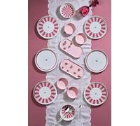 Breakfast Set 14 Piece Service for 6 Lovely Birds Ceramic Plates Quality Serving Set, Pink Red Design, Modern Style - Pink Red, One Size