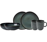like. by Villeroy & Boch - Lave earthenware tableware set, 6 pces., pottery look, breakfast service for 2 people, grey