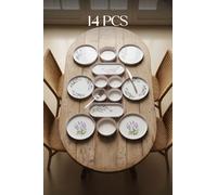 Breakfast Set Stackable 14 Piece Ceramic Service for 6, Modern Style, BPA Free, Purple Color, Quality Serving Plate Set, Made in Turkey - Purple, One Size