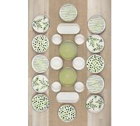 Breakfast Set Stackable 22 Piece Ceramic Service for 12, Modern Style, BPA Free, Green Color, Quality Serving Plate Set - Green, One Size