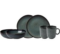 like. by Villeroy & Boch - Lave earthenware tableware set, 6 pces., pottery look, breakfast service for 2 people, grey