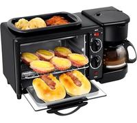 Breakfast Station,1100w Multi-Functional Maker with Coffee & Griddle,Non-Stick Toaster Oven for Eggs,Bacon & Pancakes,Portable Kitchen Appliance
