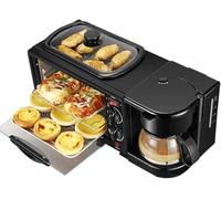 Breakfast Station 3-in-1 Compact Toaster Oven with Coffee Maker and Griddle, Multifunctional Kitchen Appliance for Small Spaces