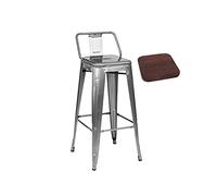 Breakfast Stool Industrial Bar Stools 25.6/29.5inch Seat Height Dining Stools Chairs with Wood Seat and High Backrest, Silver Metal Counter Height Stool Bar Counter Stool