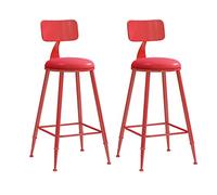 Breakfast Stools Set Height Fixed Kitchen Chairs with PU Round Padded Seat Barstools Metal Footrest for Home Commercial Bar Counter Stool (Red 2Pcs)