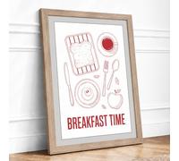 Breakfast Time Minimalist Framed Wall Art Print A3 (42×29.7cm) Oak, Wall Decor for Living Room, Bedroom, Office & Home, Ready to Hang, Art Gift
