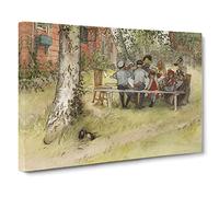 Breakfast Under The Big Birch Tree By Carl Larsson Canvas Print | Gallery Wrapped 30mm Frame Wall Art | 24x16 inches | Ready to Hang | Classic Landscape Picture | Living Room Bedroom Lounge Office