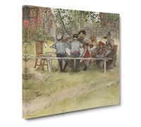 Breakfast Under The Big Birch Tree by Carl Larsson Canvas Print | Gallery Wrapped 30mm Frame Wall Art | 14x14 inches | Ready to Hang | Modern Landscape Picture | Living Room Bedroom Lounge Office