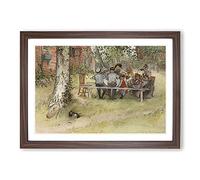 Breakfast Under The Big Birch Tree by Carl Larsson Framed Print | A2 Walnut Framed Wall Art | Ready to Hang | Modern Floral Picture | Living Room Bedroom Lounge Office