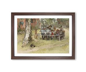 Breakfast Under The Big Birch Tree by Carl Larsson Framed Print | A2 Walnut Framed Wall Art | Ready to Hang | Modern Floral Picture | Living Room Bedroom Lounge Office