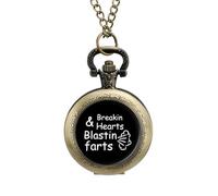 Breakin Hearts Blastin Farts Vintage Pocket Watch with Chain Arabic Numerals Scale Quartz Pocket Watches Gifts for Men Women