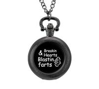 Breakin Hearts Blastin Farts Vintage Pocket Watch with Chain Arabic Numerals Scale Quartz Pocket Watches Gifts for Men Women
