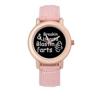Breakin Hearts Blastin Farts Women's Wrist Watch Fashion Wristwatches with Pink Strap Gifts for Women Mother Wife Birthday