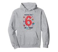 Breaking News: I'm 6 Today! Birthday Gift for 6 Year Old Pullover Hoodie, Adult Unisex, Heather Grey, XXL