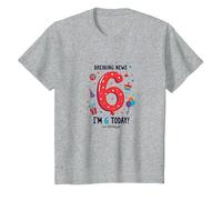 Breaking News: I'm 6 Today! Birthday Gift for 6 Year Old T-Shirt, Kids, Heather Grey, 2 Years