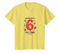Breaking News: I'm 6 Today! Birthday Gift for 6 Year Old T-Shirt, Kids, Lemon, 2 Years