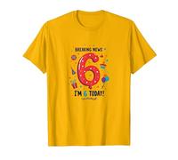 Breaking News: I'm 6 Today! Birthday Gift for 6 Year Old T-Shirt, Men, Bright Gold, 3XL