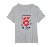 Breaking News: I'm 6 Today! Birthday Gift for 6 Year Old T-Shirt, Women's Plus, Heather Grey, 2X