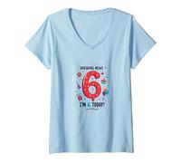 Breaking News: I'm 6 Today! Birthday Gift for 6 Year Old V-Neck T-Shirt, Women, Baby Blue, XL