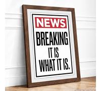 Breaking News Type Typography Framed Wall Art Print A3 Walnut