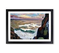 Breaking Waves at Daio Misaki by Fujishima Takeji Framed Print | A2 Black Framed Wall Art | Ready to Hang | Modern Nautical Picture | Living Room Bedroom Lounge Office