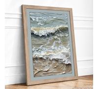 Breaking Waves at Shore Coastal Framed Wall Art Print A2 Oak