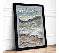 Breaking Waves at Shore Coastal Framed Wall Art Print A4 Black