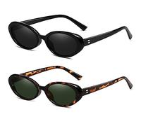 Breaksun Retro Oval Sunglasses for Women Men Fashion Small Oval 90s Vintage Shades, Pack of 2 (A1 Black/Grey + Leopard/G15), MM