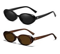 Breaksun Retro Oval Sunglasses for Women Men Small Oval Sunglasses 90s Vintage Shades, 2 Pack (Black/Grey + Brown/Brown), MM