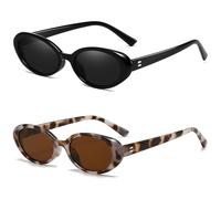 Breaksun Retro Oval Sunglasses for Women Men Small Oval Sunglasses 90s Vintage Shades, 2 Pack (Black/Grey + Tortoise Yellow/Brown), MM