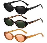 Breaksun Retro Oval Sunglasses for Women Men Small Oval Sunglasses 90s Vintage Shades, 3 Pack (Black/Grey + G15+ Brown/Brown), MM