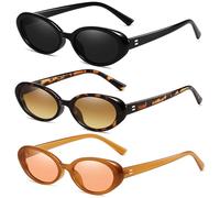 Breaksun Retro Oval Sunglasses for Women Men Small Oval Sunglasses 90s Vintage Shades, 3 Pack (Black/Grey + Leopard + Brown/Brown), MM