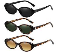 Breaksun Retro Oval Sunglasses for Women Men Small Oval Sunglasses 90s Vintage Shades, 3 Pack (Black/Grey + Gradient G15+ Brown), MM