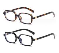 Breaksun - Retro Rectangle Glasses for Women Men, Small Square Blue Light Blocking Glasses, Classic Lens, Two Pack (Brown Tortoise+Black), MM