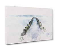 Breakwater in the Baltic Sea Watercolour Canvas Print for Living Room Bedroom Home Office Décor, Wall Art Picture Ready to Hang, 30 x 20 Inch (76 x 50 cm)