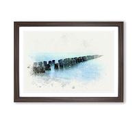 Breakwater Within an Endless Sea in Abstract Framed Print | A2 Walnut Framed Wall Art | Ready to Hang | Abstract Nautical Picture | Living Room Bedroom Lounge Office