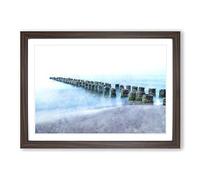 Breakwater Within an Endless Sea Painting Framed Print | A2 Walnut Framed Wall Art | Ready to Hang | Modern Nautical Picture | Living Room Bedroom Lounge Office